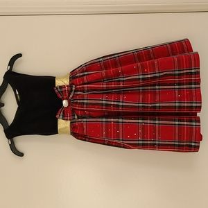 Dollie & Me Plaid Short Sleeve Dress Blk, Red, Gold Sz 6